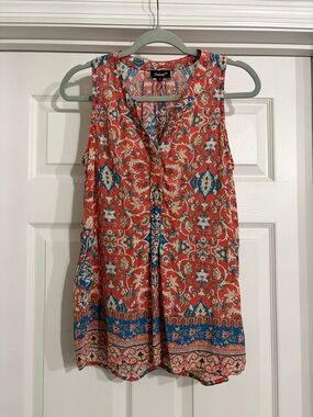 Tolani Camila Silk Floral Tank Top Coral Size Small